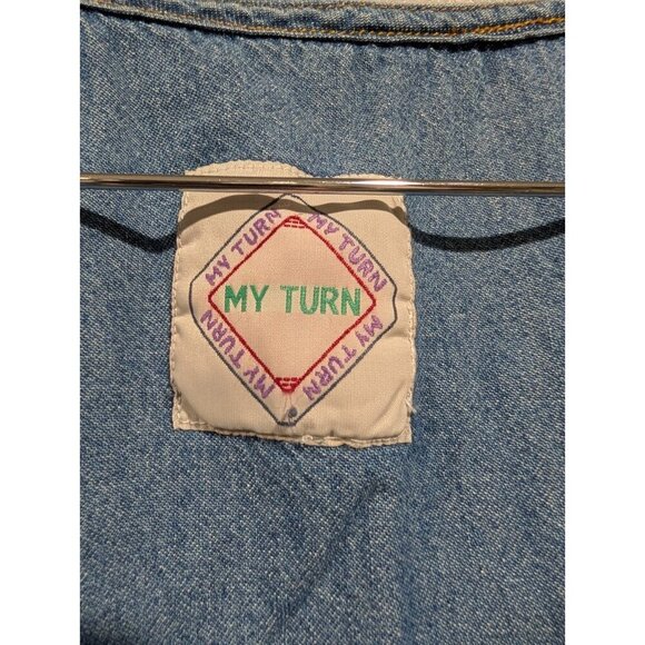 Vintage My Turn Maxi Denim Dress Size M Floral Embroidered Button Front Pockets - Picture 6 of 16